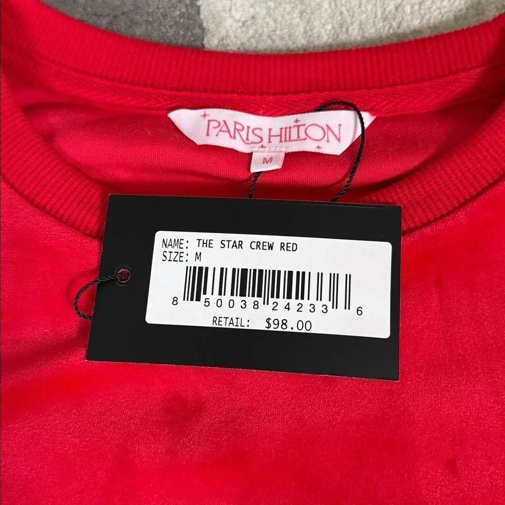 Paris Hilton The Star Crew Red Star-Embellished Velvet Tracksuit Top - Picture 11 of 11